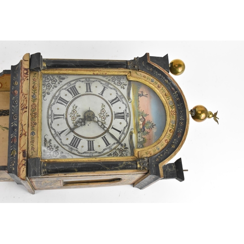 92 - A late 18th/early 19th century Dutch Frisian 'tail' clock, the case having floral painted decoration... 