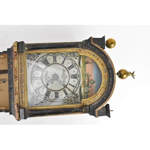 92 - A late 18th/early 19th century Dutch Frisian 'tail' clock, the case having floral painted decoration... 