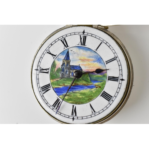 99 - An early 19th century silver pair cased pocket watch having a white enamel dial with blued hands, Ro... 