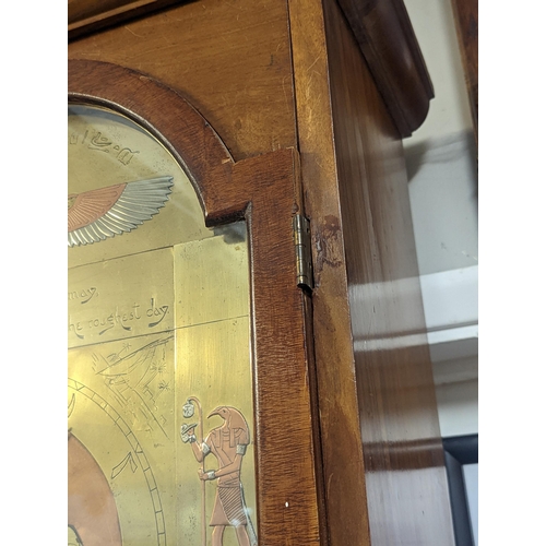 79 - A mid 20th century electric Synchronome master longcase clock having an arched top Egyptian style di... 