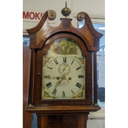 88 - A George III 8 day longcase clock, the arched top dial decorated with a country scene with figures t... 