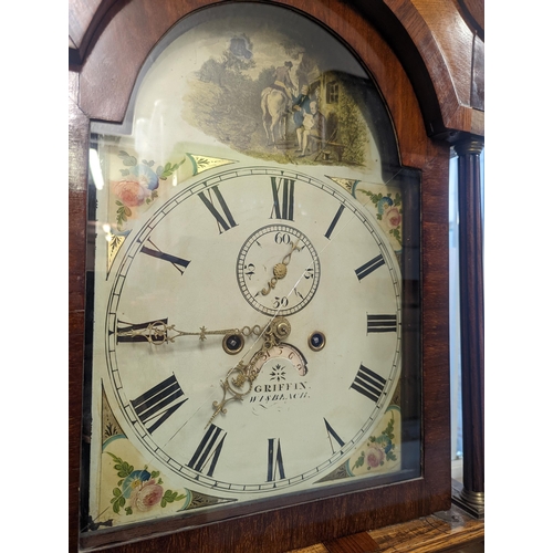 88 - A George III 8 day longcase clock, the arched top dial decorated with a country scene with figures t... 