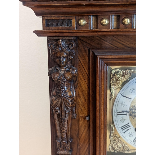 94 - A late 19th century Reinhold Schnekenburger bracket clock with wall hanging bracket, the mixed wood ... 