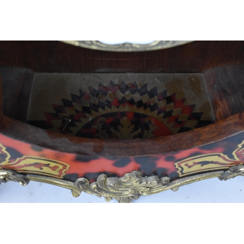 75 - A 20th century French boulle work mantle clock having applied gilt metal C scroll and floral mounts ... 