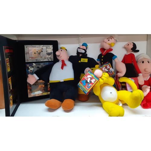 277 - Mixed soft toys to include KellyToy Popeye & Pals, together with a 'Mickey Mouse Through the Years S... 