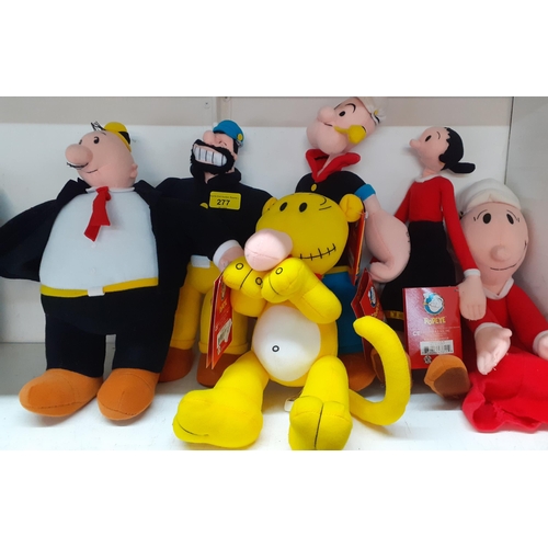 277 - Mixed soft toys to include KellyToy Popeye & Pals, together with a 'Mickey Mouse Through the Years S... 