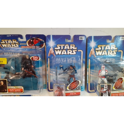 281 - A quantity of boxed Star Wars figures to include Jango Fett, Darth Tyranus and Yoda, Hasbro 2002 Loc... 