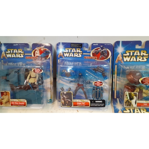 281 - A quantity of boxed Star Wars figures to include Jango Fett, Darth Tyranus and Yoda, Hasbro 2002 Loc... 