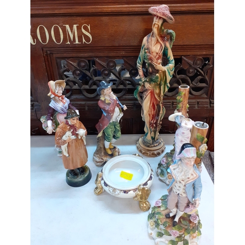 81 - A Royal Doulton Lambing Time figure together with a 19th century Sitzendorf figure A/F, and other co... 