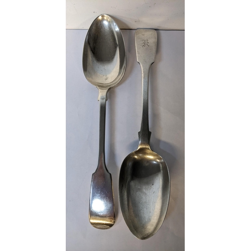 284 - Two 19th century silver fiddle pattern table spoons, 134.4g
Location: CAB2