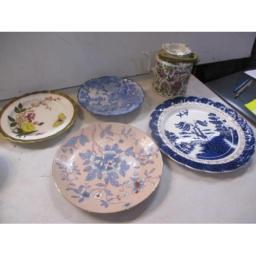 319 - Ceramics to include a late 19th century tea set, a Canton teapot, Booths plates and other plates
Loc... 