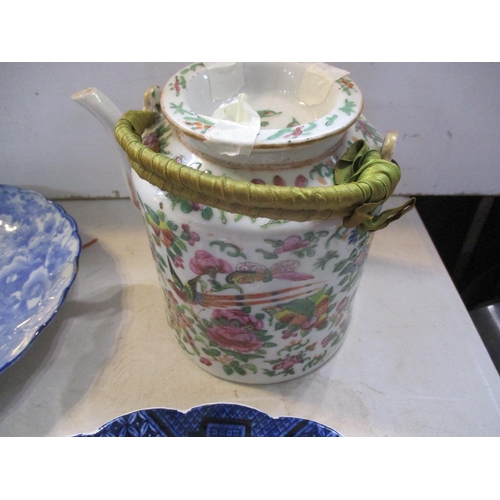 319 - Ceramics to include a late 19th century tea set, a Canton teapot, Booths plates and other plates
Loc... 