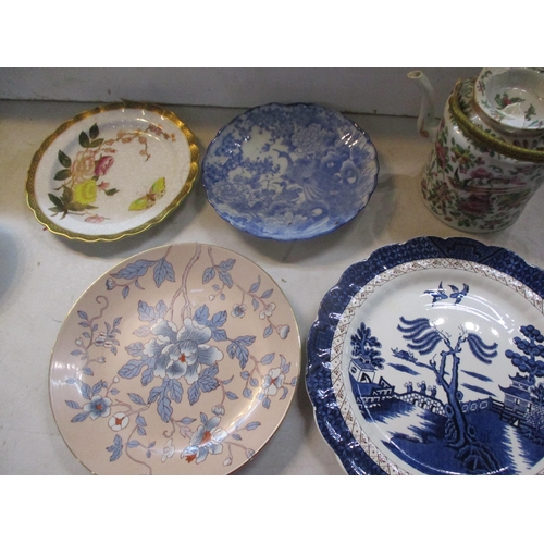 319 - Ceramics to include a late 19th century tea set, a Canton teapot, Booths plates and other plates
Loc... 