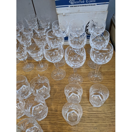 372 - Waterford crystal Ashling pattern glasses to include nine hock, six tumblers, four Champagne, nine s... 