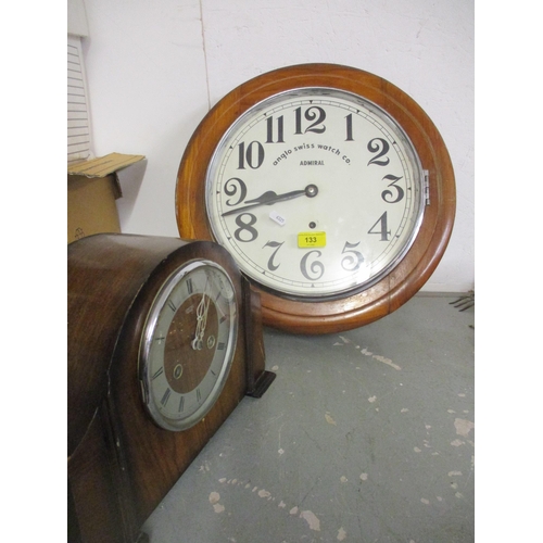 133 - A walnut and Anglo Swiss Watch Co, Admiral 30-day dial wall clock, 30cm white Arabic dial, along wit... 