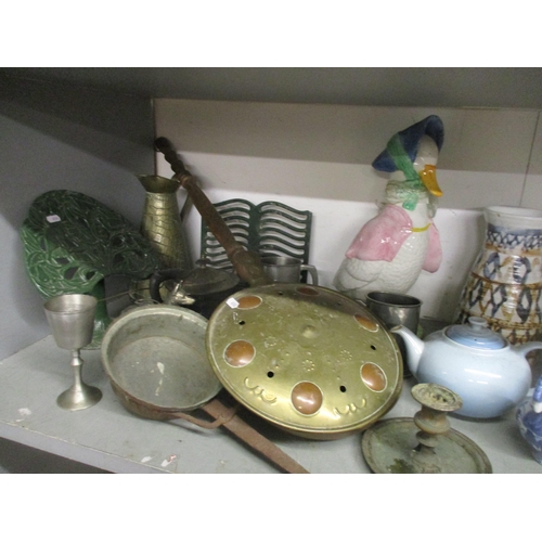 135 - A miscellaneous lot to include kitchen scales, Le Creuset teapot, various other metalware, ceramics ... 