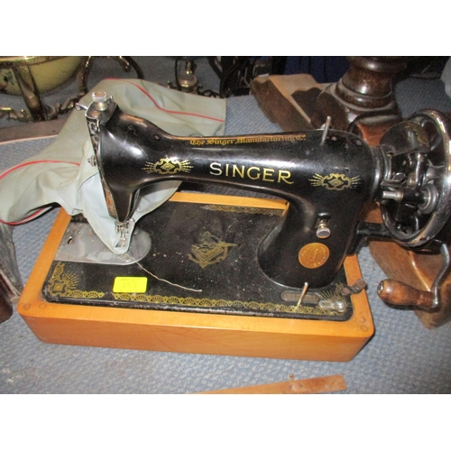 153 - Two Singer sewing machines, one a manual with slip case model 15K serial number EB758097, circa 1938... 