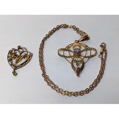 226 - Edwardian yellow gold (9ct) and amethyst and seed pearl necklace and other 9ct gold pendant
Location... 