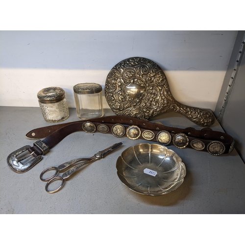 234 - Mixed silver and silver plate to include silver topped dressing table pots, silver hand mirror, silv... 