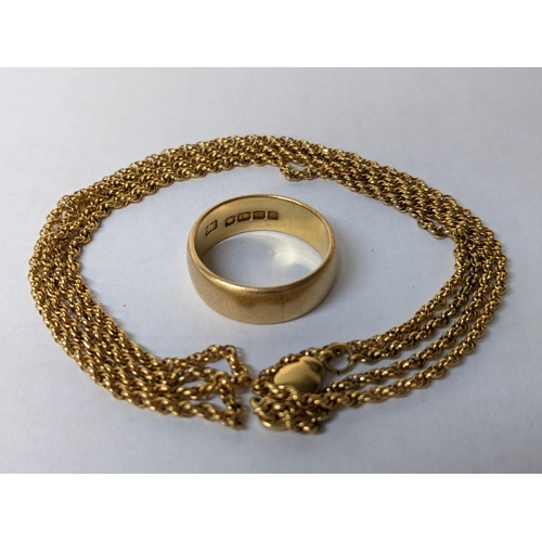 49 - A 18ct gold wedding band, 10g together with a gold plated necklace
Location: CAB3