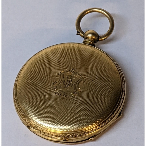 51 - A late 19th/early 20th century 18ct gold pocket watch having a gold plated dust cover, 43.4g Locatio... 