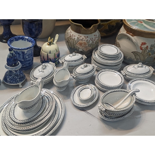 73 - A mixed lot of ceramics to include a Clarice Cliff white moulded chestnut pattern jug, M& J Mosse li... 