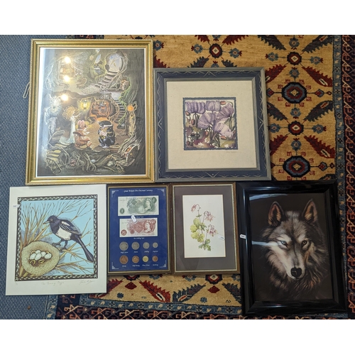 88 - A group of framed and glazed pictures to include a Batik by Jane Hickman, a signed limited etching p... 