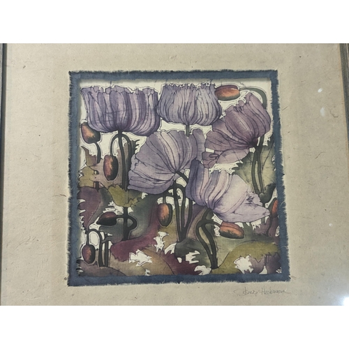 88 - A group of framed and glazed pictures to include a Batik by Jane Hickman, a signed limited etching p... 