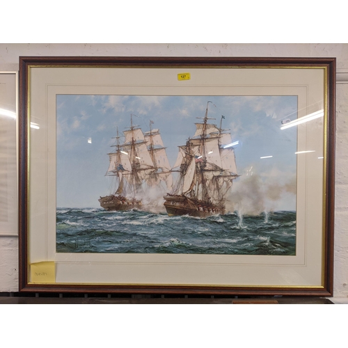 127 - Geoff Hunt - two limited edition prints of Nelson's Ships, signed together with another print of two... 