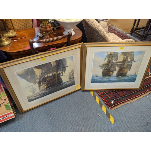 127 - Geoff Hunt - two limited edition prints of Nelson's Ships, signed together with another print of two... 