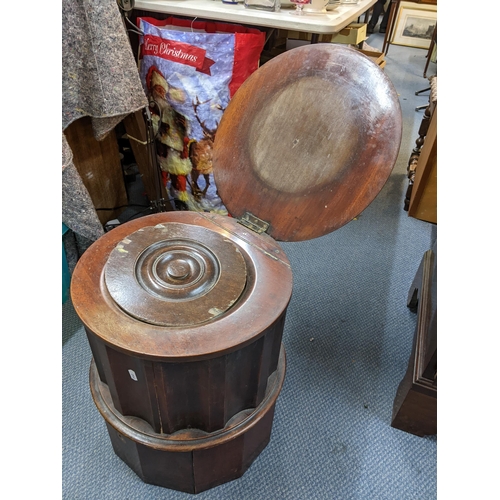 348 - A Victorian mahogany commode of rounded form and having a tapestry top, 46cm h x 41cm w, together wi... 