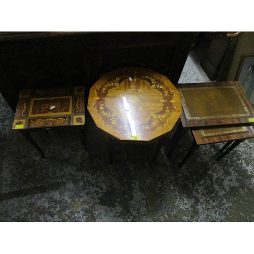 156 - An Italian Sorrento musical table with a dodecahedron inlaid shaped top with hinged lid, on tapering... 