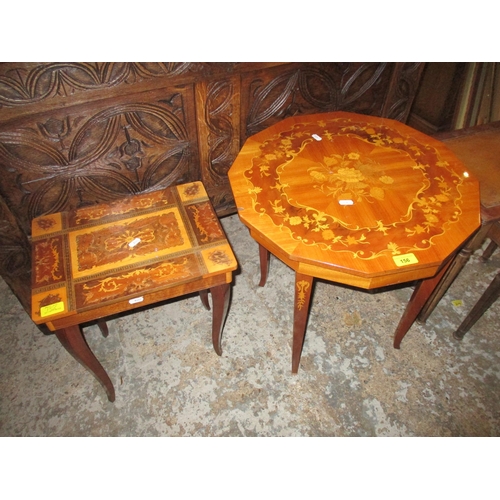 156 - An Italian Sorrento musical table with a dodecahedron inlaid shaped top with hinged lid, on tapering... 