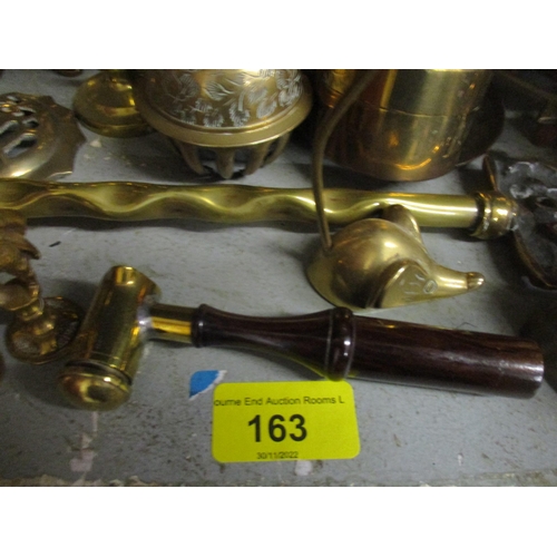 163 - A quantity of brassware to include various lady tea bells, desk bells and others, horse brasses, a p... 