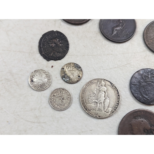 253 - A group of mixed British coinage - a 1675 Charles II farthing, Irish halfpenny, George III halfpenni... 