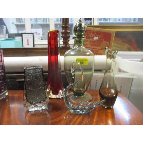 351 - A group of Whitefriars glass to include a Geoffrey Baxter designed coffin vase in pewter colourway L... 