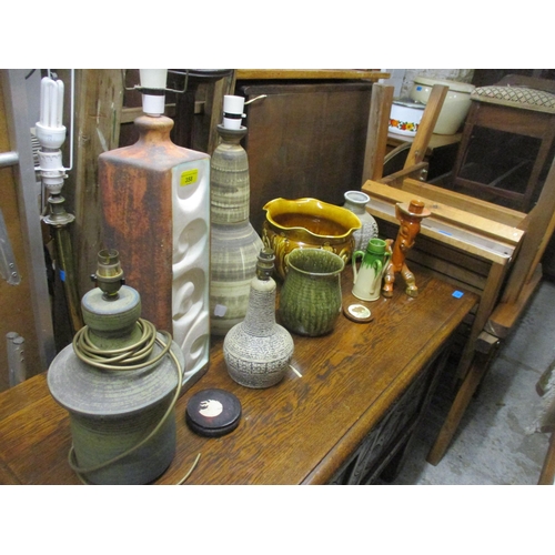 358 - A selection of studio and art pottery table lamps and art pottery to include an Aller vase three han... 