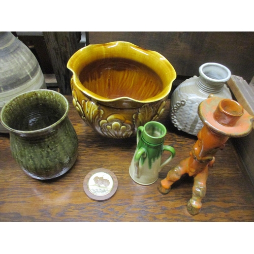 358 - A selection of studio and art pottery table lamps and art pottery to include an Aller vase three han... 