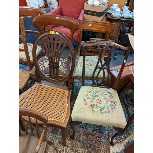 413 - A selection of early 19th century and later chairs to include a Hepplewhite style chair, Victorian p... 