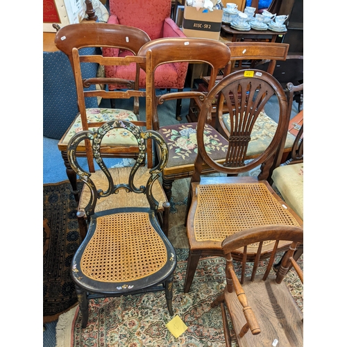 413 - A selection of early 19th century and later chairs to include a Hepplewhite style chair, Victorian p... 