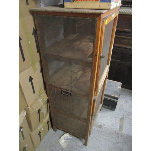 457 - An early 20th century French pine meat cabinet with two doors with chicken wire mesh front and sides... 