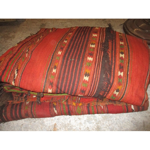 461 - Two vintage canvas clad and wood bound trunks containing various fabrics, offcuts, knitting wool, Ke... 