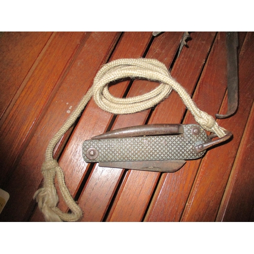 464 - A horn clad multi-tool pocket knife, and another pocket knife on rope lanyard Location: STAIRS