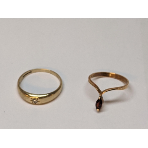 27 - Two 9ct gold rings, one set with a garnet and the other a gypsy style ring, 3.4g
Location: CAB5