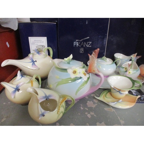 Franz porcelain table wares to include a Dragonfly porcelain tea for one teaset comprising teapot, c