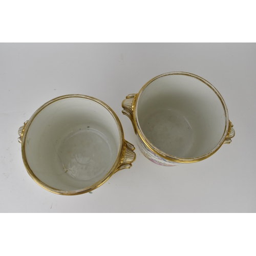 34 - A pair of 19th century French porcelain cachepot by Rihouet, Paris, with twin handles, the front han... 