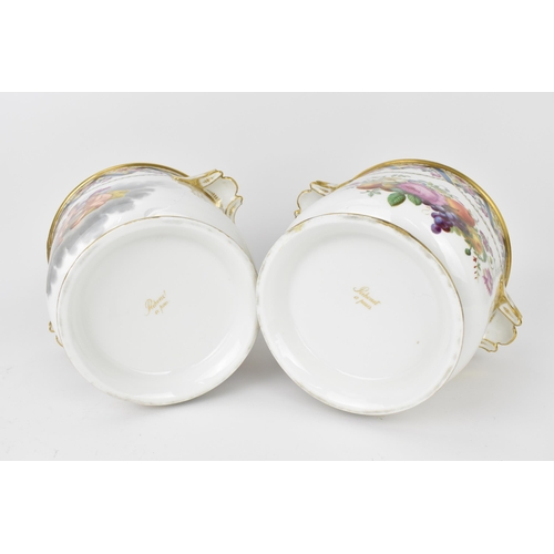 34 - A pair of 19th century French porcelain cachepot by Rihouet, Paris, with twin handles, the front han... 