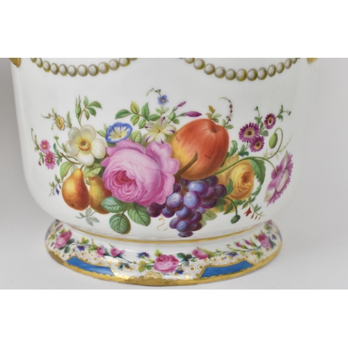 34 - A pair of 19th century French porcelain cachepot by Rihouet, Paris, with twin handles, the front han... 