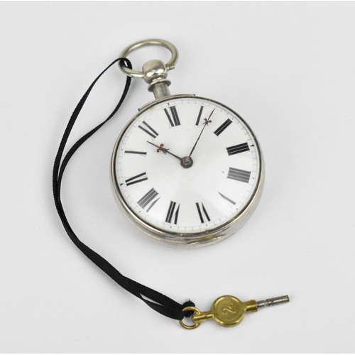 247 - A Georgian and later silver open faced pocket watch having a white enamel dial, with fleur de lis ha... 