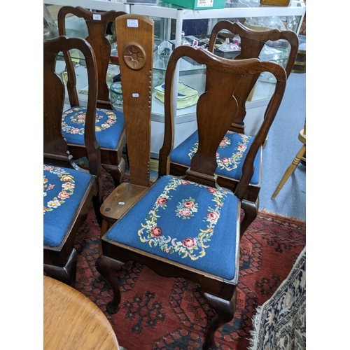 172 - A set of four early 20th century Queen Anne style mahogany dining chairs, together with an oak spinn... 